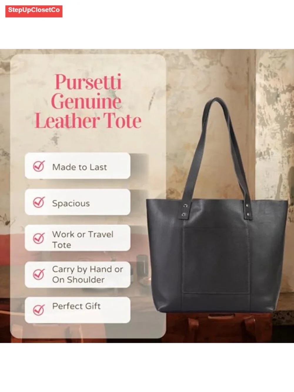 Genuine Leather Tote Bag for Women with Bonus Wristlet